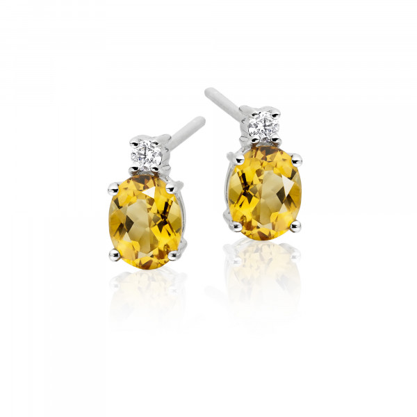Citrine & Diamond Stud Earrings 1.30ct Citrine 9K White Gold