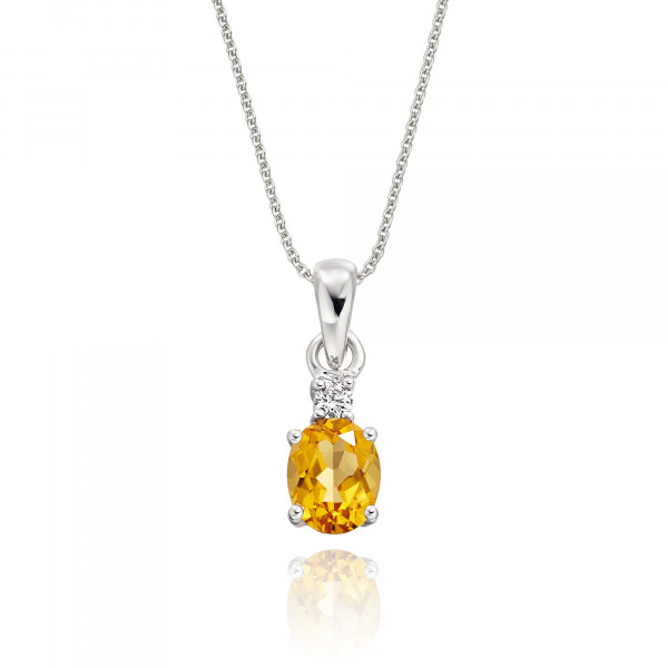 0.60ct Citrine Pendant Necklace With Diamonds 9K White Gold