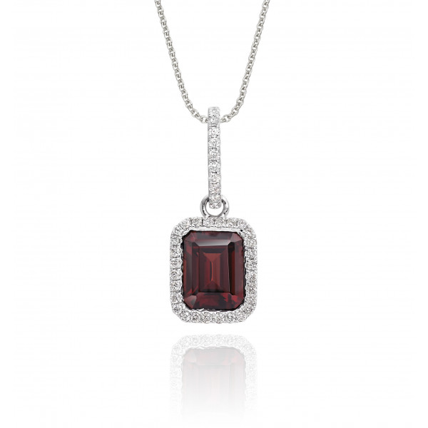 1.80ct Garnet With 0.15ct Diamond Pendant In 9K White Gold