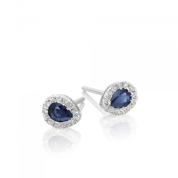 0.40ct Pear Sapphire Earrings with Diamond Halo 9K White Gold