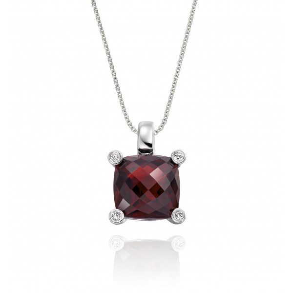 4.65ct Cushion Garnet With 0.03ct Diamond Pendant In 18K White Gold
