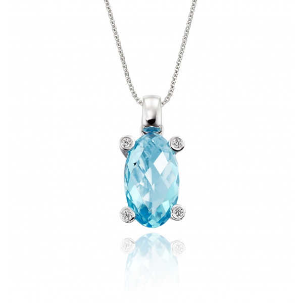 3.65ct Blue Topaz With 0.03ct Diamond Pendant In 9K White Gold