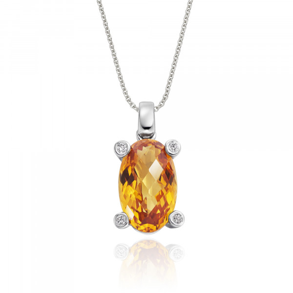 3.00ct Oval Citrine Pendant Necklace With Diamonds 9K White Gold