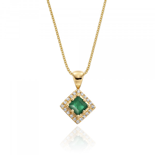 0.27ct Emerald Pendant Necklace 0.06ct Diamond 9K Yellow Gold