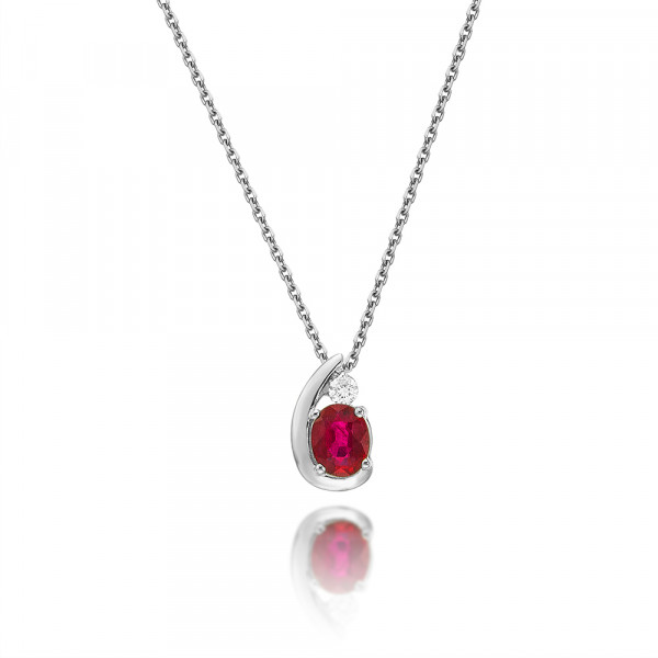 Ruby Pendant Necklace with 0.03ct Diamonds 9K White Gold