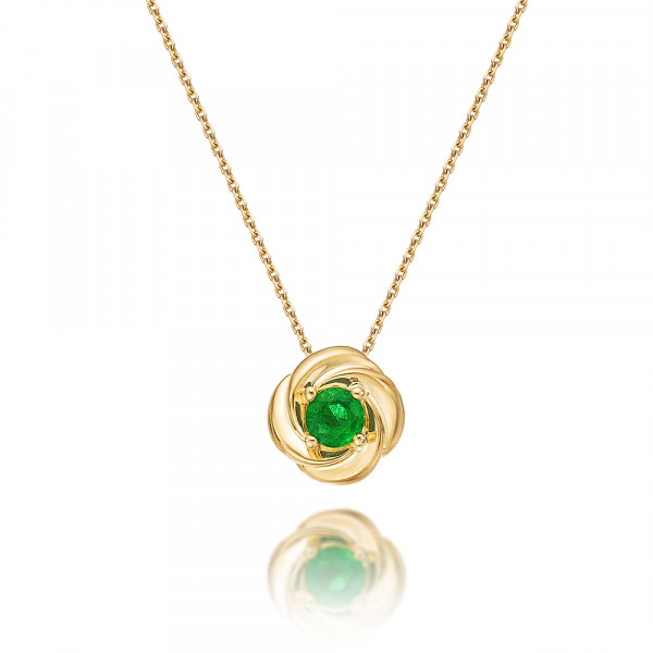Emerald Pendant Necklace 4mm Round Emerald 9K Yellow Gold