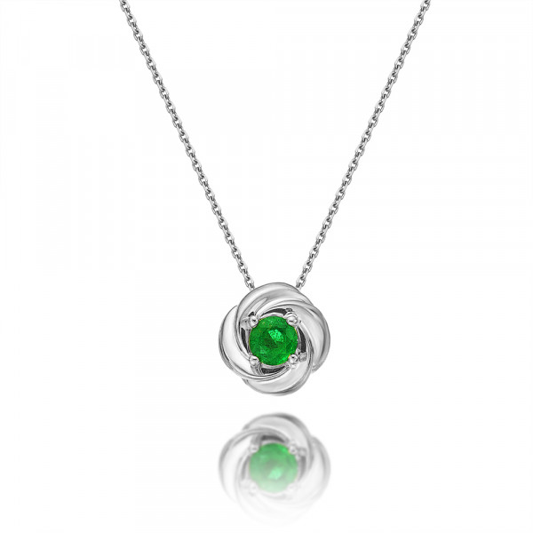 Emerald Pendant Necklace 4mm Round Emerald 9K White Gold