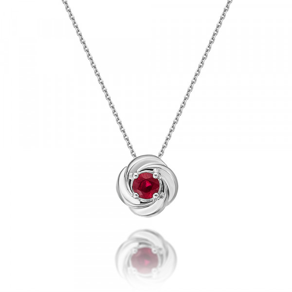 Ruby Pendant Necklace 4mm Round Ruby 9K White Gold