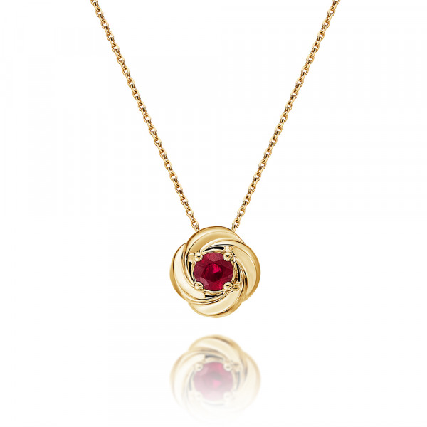Ruby Pendant Necklace 4mm Round Ruby 9K Yellow Gold