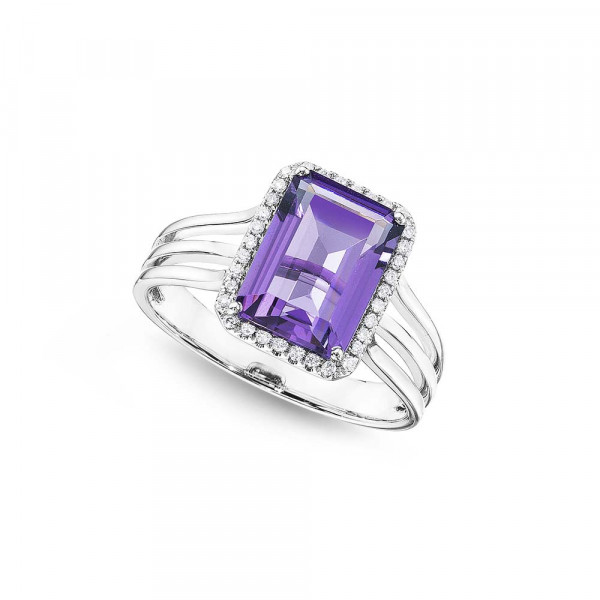 Emerald Cut 2.70ct Amethyst & Diamond Ring in 18K White Gold