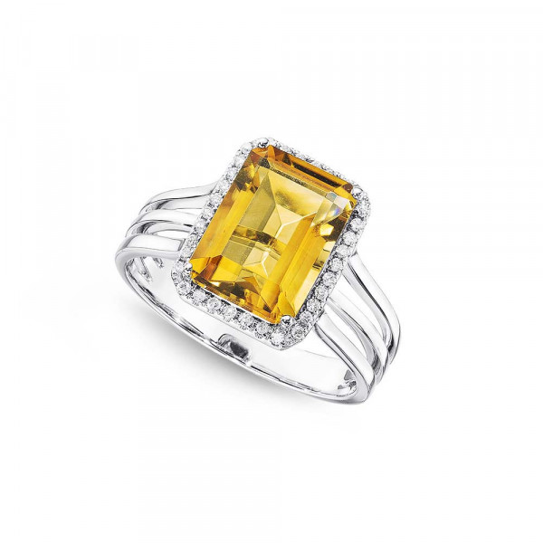 Emerald Cut 2.90ct Citrine & Diamond Ring in 18K White Gold