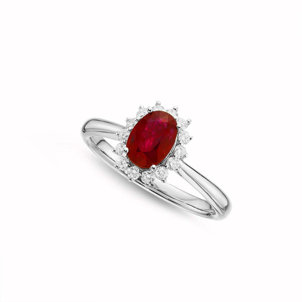 Ruby Ring 5x7mm Oval Ruby & 0.21ct Diamonds in 18K White Gold