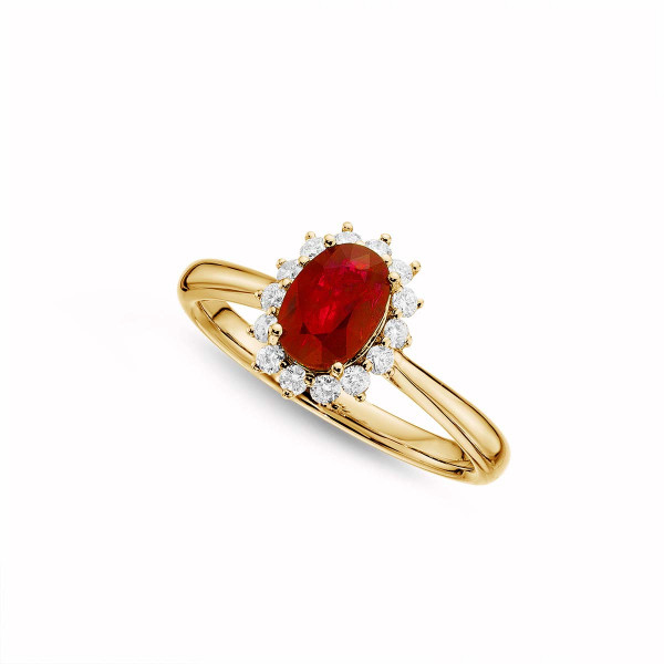 Ruby Ring 5x7mm Oval Ruby & 0.21ct Diamonds in 18K Yellow Gold