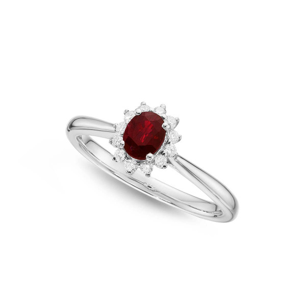 Ruby Ring 4x5mm Oval Ruby & 0.12ct Diamonds in 18K White Gold