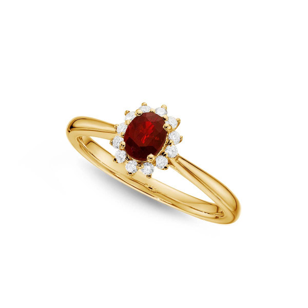 Ruby Ring 4x5mm Oval Ruby & 0.12ct Diamonds in 18K Yellow Gold