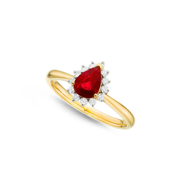 Ruby Ring 5x7mm Pear Ruby & 0.20ct Diamonds in 18K Yellow Gold