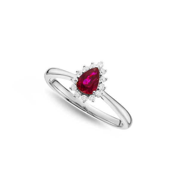 Ruby Ring 4x6mm Pear Ruby & 0.13ct Diamonds in 18K White Gold