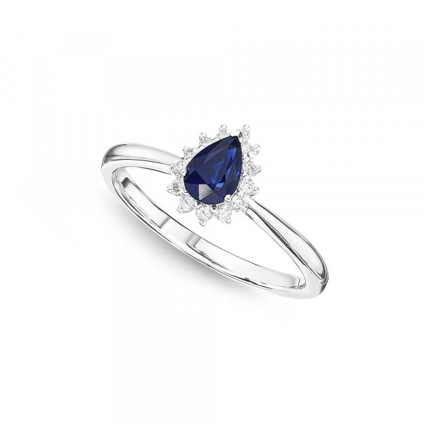 Sapphire Ring 4x6mm Pear Sapphire & 0.13ct Diamonds in 18K White Gold