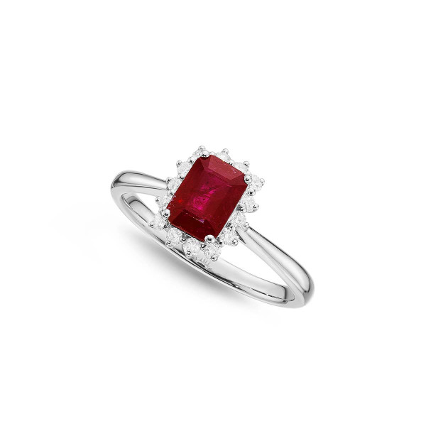 Ruby Ring 5x7mm Ruby & 0.21ct Diamonds in 18K White Gold