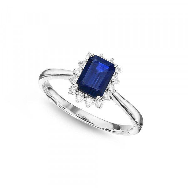 Sapphire Ring 5x7mm Sapphire & 0.21ct Diamonds in 18K White Gold