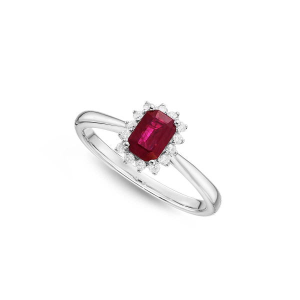 Ruby Ring 4x6mm Ruby & 0.14ct Diamonds in 18K White Gold