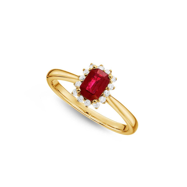 Ruby Ring 4x6mm Ruby & 0.14ct Diamonds in 18K Yellow Gold