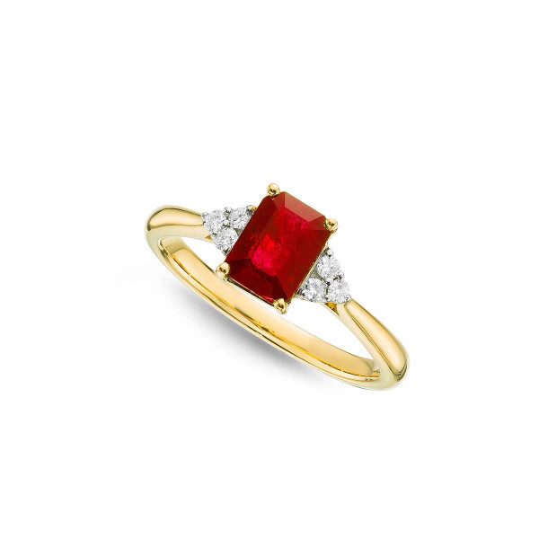 Ruby Ring 5x7mm Octagon Ruby & 0.10ct Diamonds 18K Yellow Gold