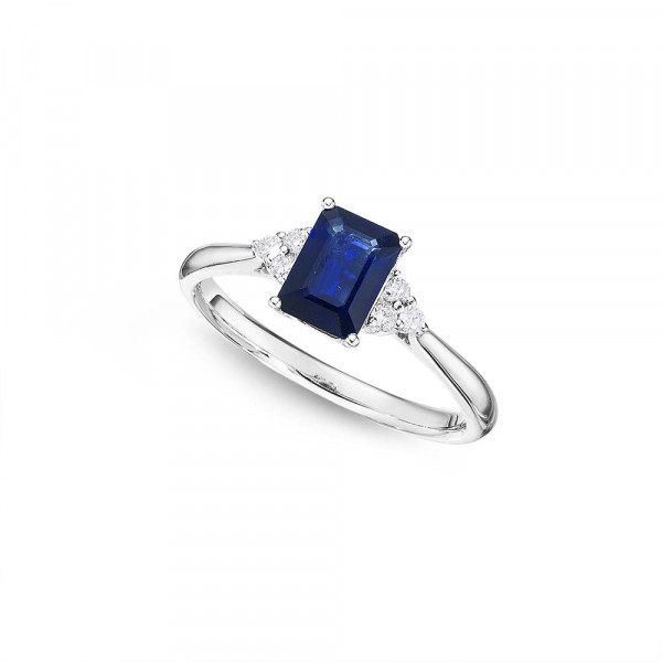Sapphire Ring 5x7mm Blue Sapphire & 0.10ct Diamonds 18K White Gold