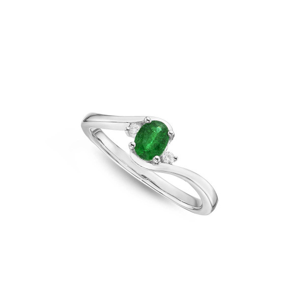 Emerald Ring 4x5mm Oval Emerald & 0.03ct Diamonds in 18K White Gold