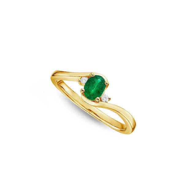 Emerald Ring 4x5mm Oval Emerald & 0.03ct Diamonds in 18K Yellow Gold