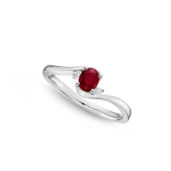 Ruby Ring 4x5mm Oval Ruby & 0.03ct Diamonds in 18K White Gold