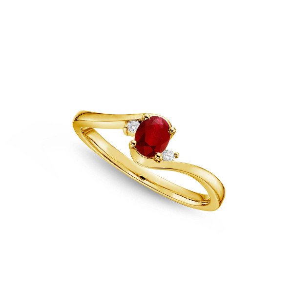 Ruby Ring 4x5mm Oval Ruby & 0.03ct Diamonds in 18K Yellow Gold