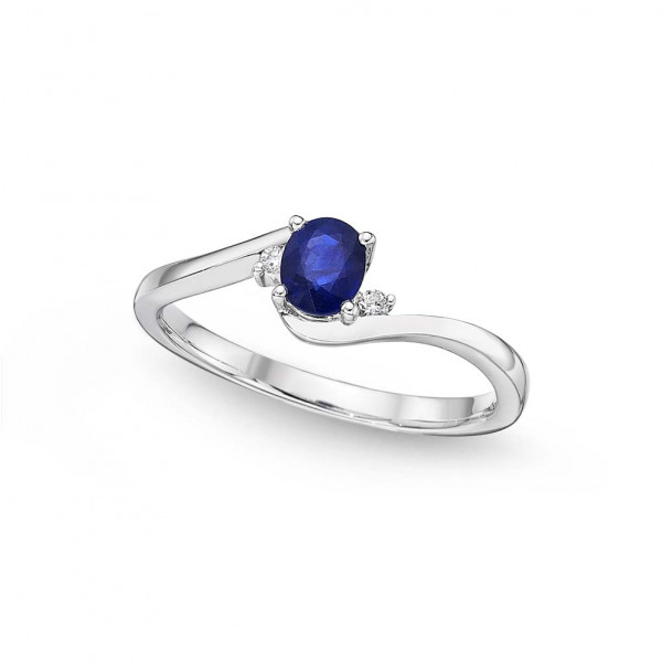 Sapphire Ring 4x5mm Blue Sapphire & 0.03ct Diamonds in 18K White Gold