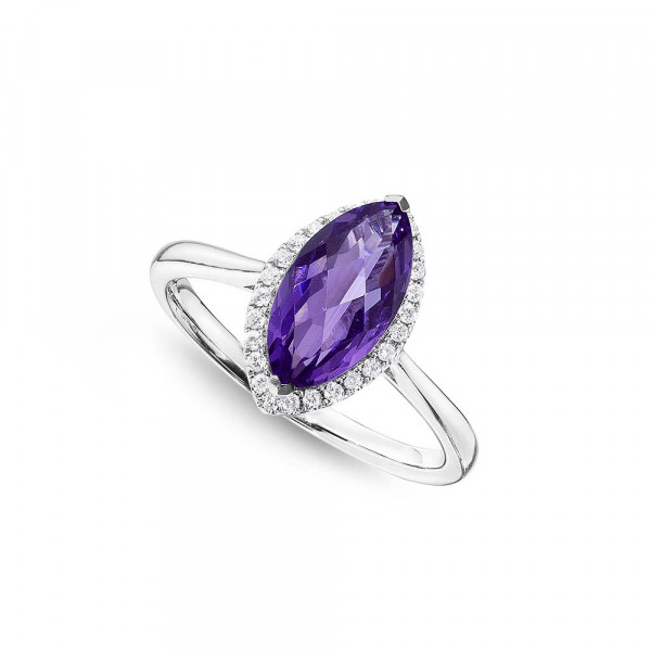 Marquise Amethyst Ring 6x12mm Amethyst 0.13ct Diamonds 18K White Gold