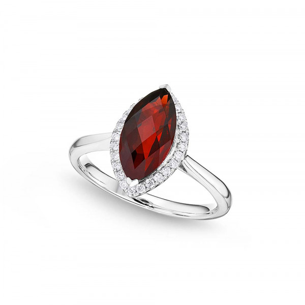 Marquise Garnet Ring 6x12mm Garnet 0.13ct Diamonds 18K White Gold