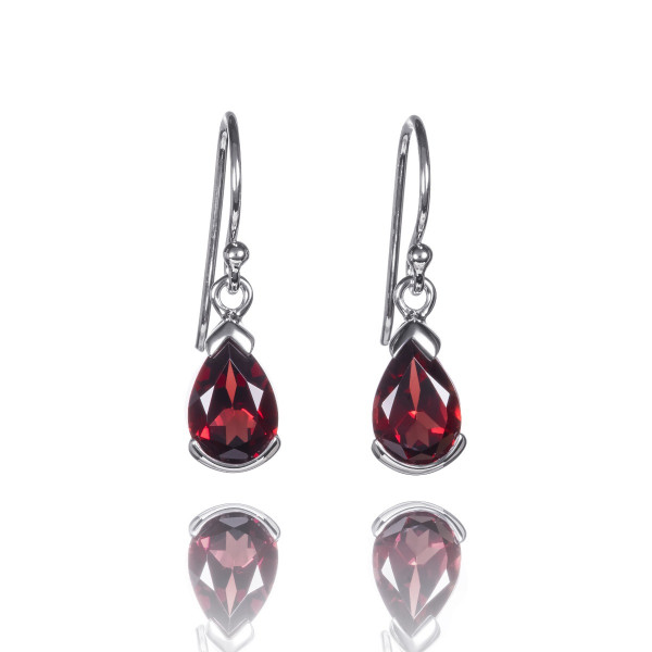 Pear Shaped Garnet Drop Earrings in Sterling Silver