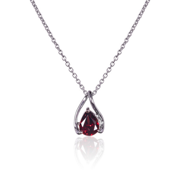 Teardrop Garnet Pendant Necklace in Sterling Silver