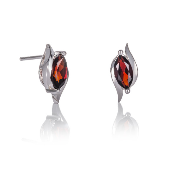 Marquise Shaped Garnet Stud Earrings in Sterling Silver