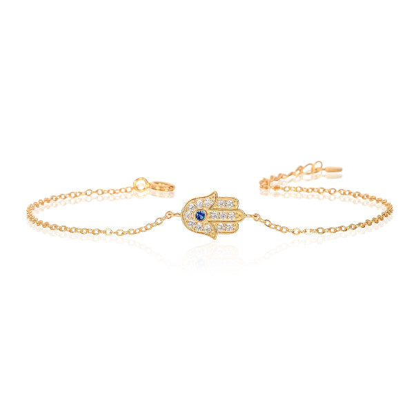Yellow Gold Plated Sterling Silver HAMZA HAND Bracelet with Cubic Zirconia