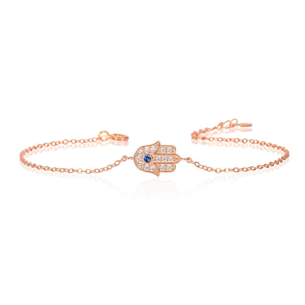 Rose Gold Plated Sterling Silver HAMZA HAND Bracelet with Cubic Zirconia