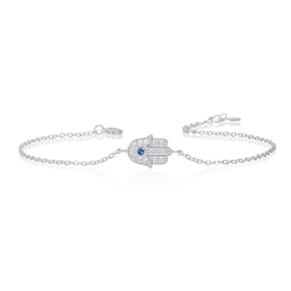 Sterling Silver HAMZA HAND Bracelet with Cubic Zirconia