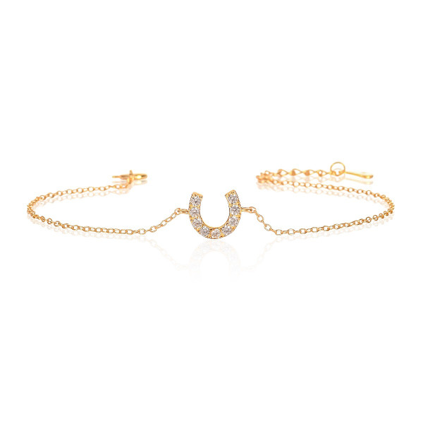 Yellow Gold Plated Sterling Silver Horseshoe Bracelet With Cubic Zirconia