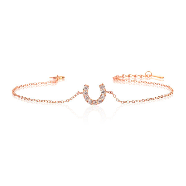 Rose Gold Plated Sterling Silver Horseshoe Bracelet With Cubic Zirconia