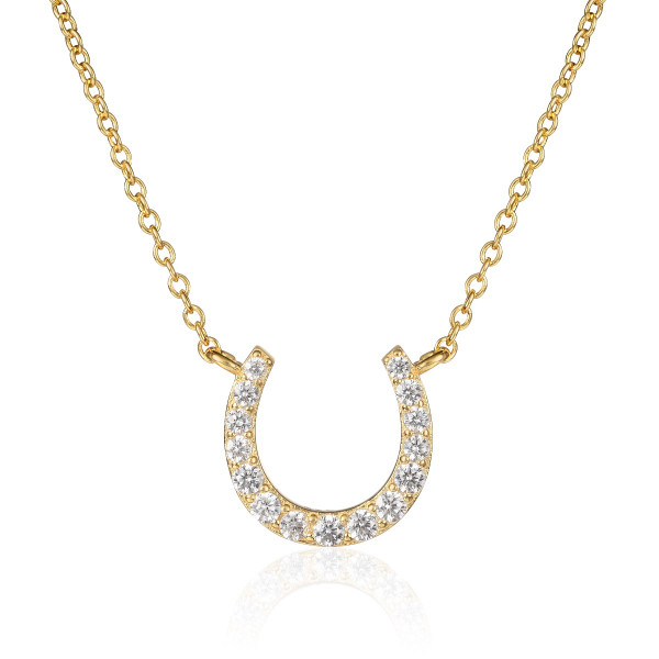 Gold Plated Sterling Silver Lucky Horseshoe Pendant Necklace With Cubic Zirconia