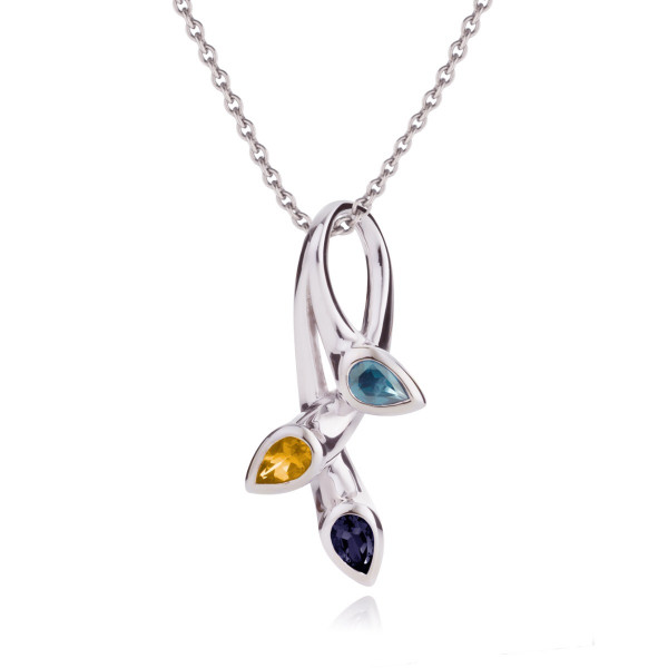 Sterling Silver Necklace with Iolite, Blue Topaz and Citrine Gemstones