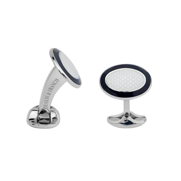 Deakin & Francis Sterling Silver Oval Cufflinks With Black Enamel