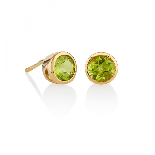 Bezel Set Peridot Stud Earrings in Gold Plated Sterling Silver