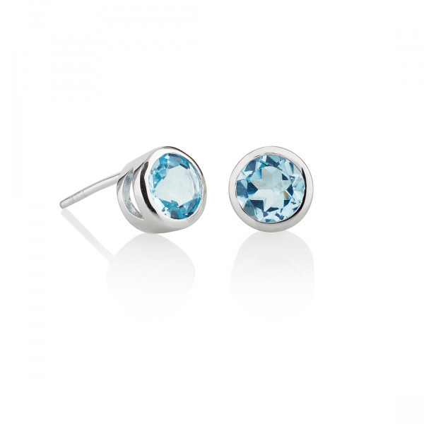 Bezel Set Blue Topaz Stud Earrings in Sterling Silver