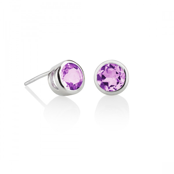 Bezel Set Amethyst Stud Earrings in Sterling Silver