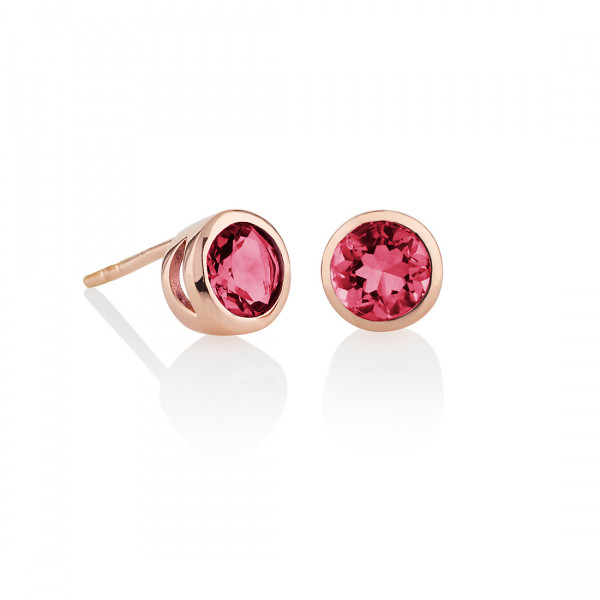 Bezel Set Rhodolite Stud Earrings in Rose Gold Plated Sterling Silver